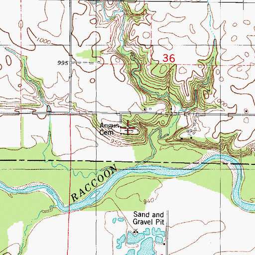 Topographic Map of Angus Cemetery, IA