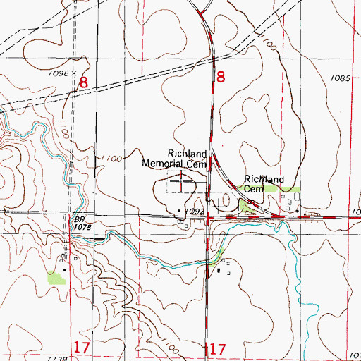 Topographic Map of Richland Memorial Cemetery, IA