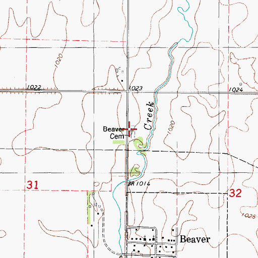 Topographic Map of Beaver Cemetery, IA