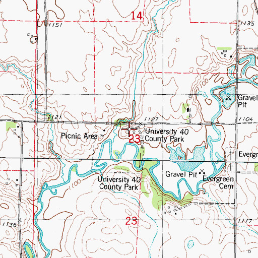 Topographic Map of University Forty County Park, IA