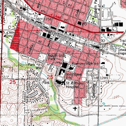 Topographic Map of Kuemper Catholic High School, IA
