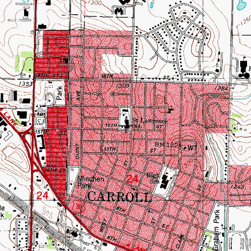 Topographic Map of Kuemper Catholic Middle School / Saint Lawrence Center, IA
