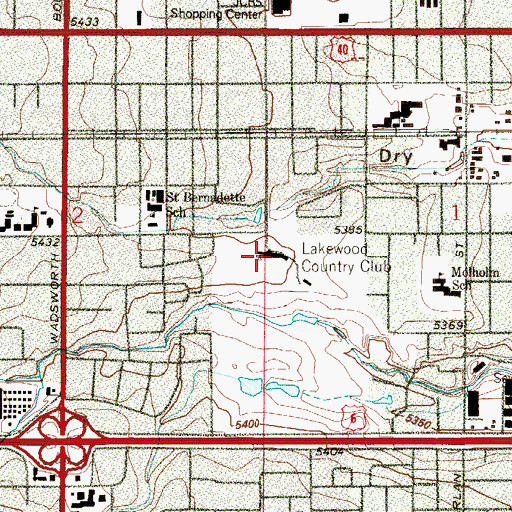 Topographic Map of Lakewood Country Club, CO