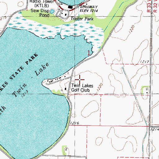 Topographic Map of Twin Lakes Golf Club, IA
