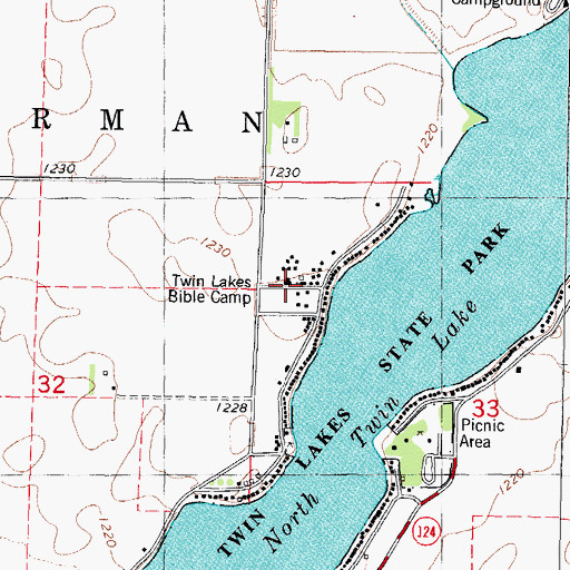 Topographic Map of Twin Lakes Bible Camp, IA