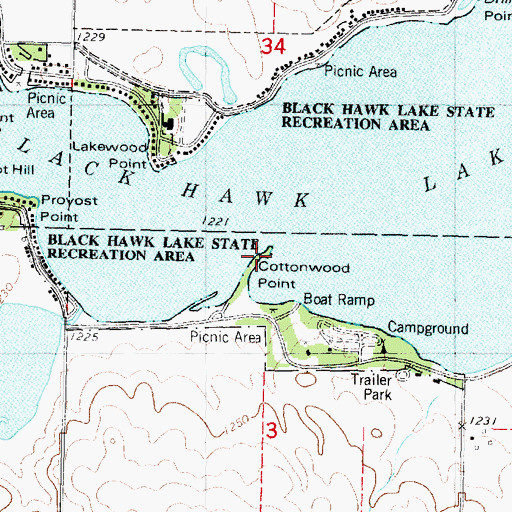 Topographic Map of Cottonwood Point, IA