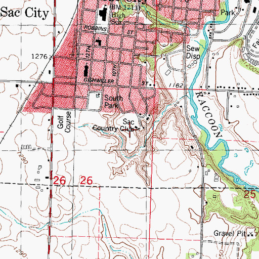 Topographic Map of Sac Country Club, IA