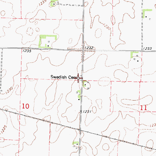 Topographic Map of Swedish Cemetery, IA
