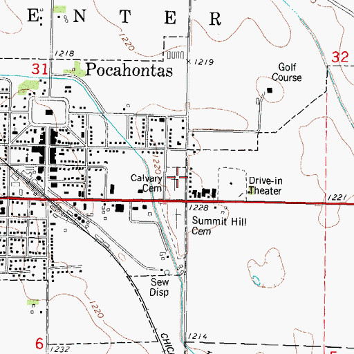 Topographic Map of Calvary Cemetery, IA
