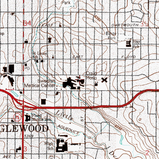 Topographic Map of Craig Hospital, CO