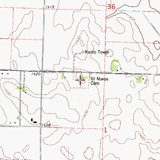 Topographic Map of Saint Mary's Cemetery, IA