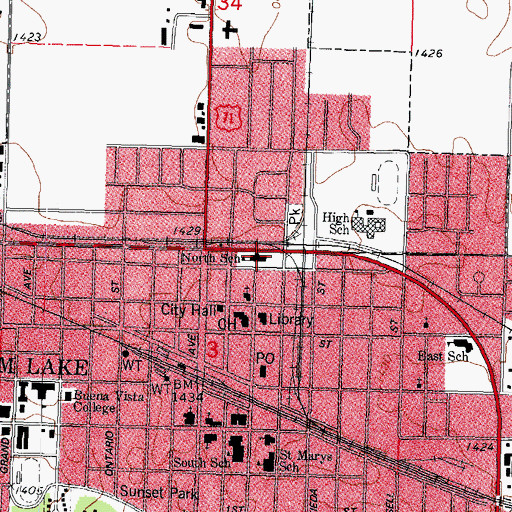 Topographic Map of North School, IA