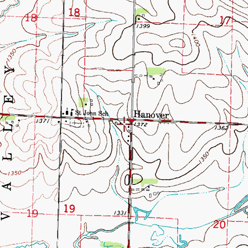 Topographic Map of Hanover, IA
