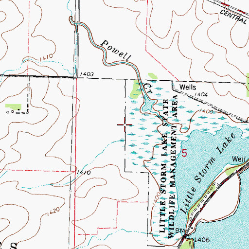 Topographic Map of Powell Creek, IA