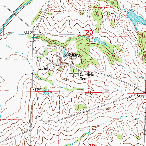 Topographic Map of Oakfield Cemetery, IA