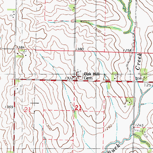 Topographic Map of Oak Hill Cemetery, IA