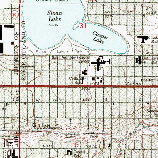 Topographic Map of Colfax Elementary School, CO
