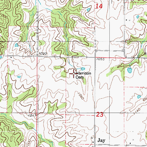 Topographic Map of Harrison Cemetery, IA