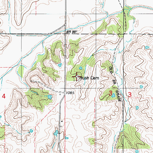 Topographic Map of Rush Cemetery, IA