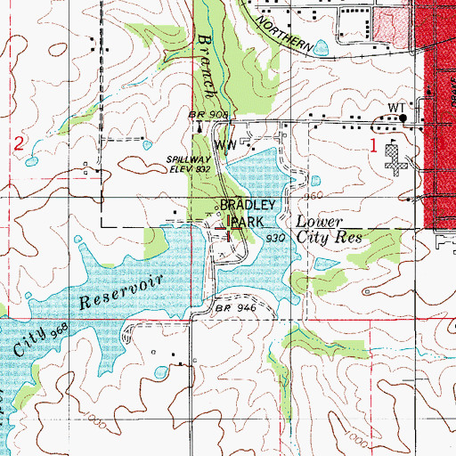 Topographic Map of Bradley Park, IA