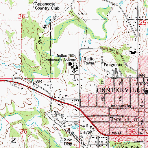 Topographic Map of Indian Hills Community College Centerville Campus, IA