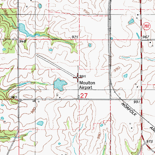 Topographic Map of Moulton Airport (historical), IA