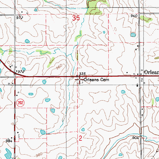 Topographic Map of Orleans Cemetery, IA