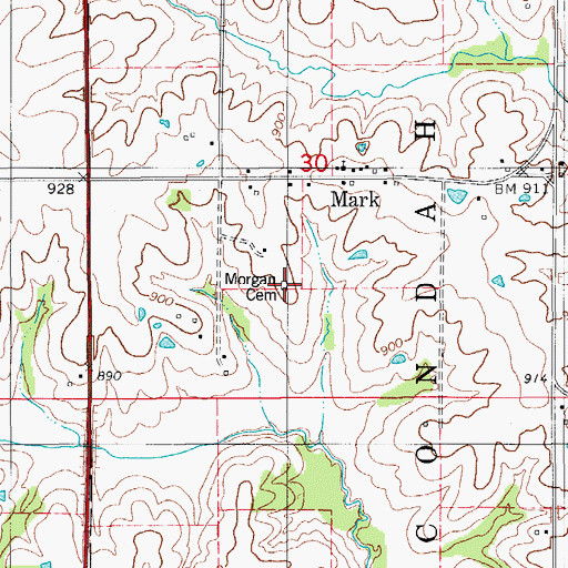 Topographic Map of Morgan Cemetery, IA