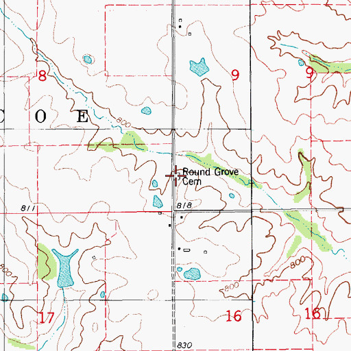 Topographic Map of Round Grove Cemetery, IA