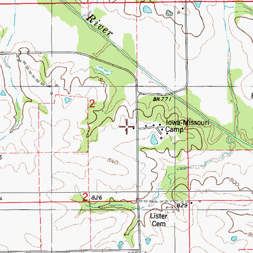 Topographic Map of Iowa-Missoura Camp, IA