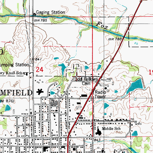 Topographic Map of Odd Fellows Cemetery, IA