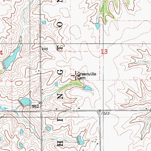 Topographic Map of Greenville Cemetery, IA