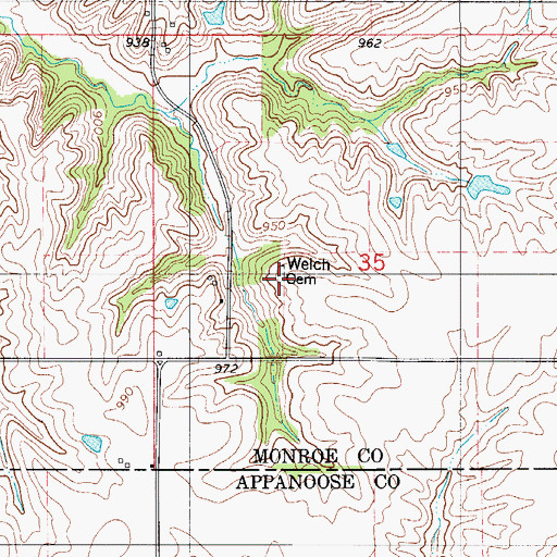 Topographic Map of Welch Cemetery, IA