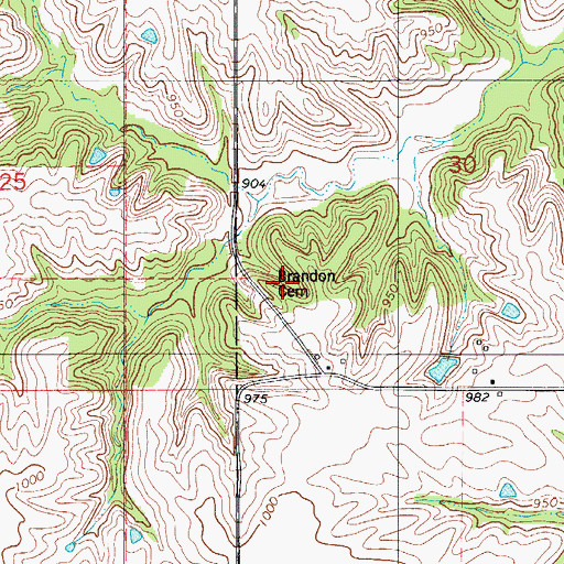 Topographic Map of Brandon Cemetery, IA