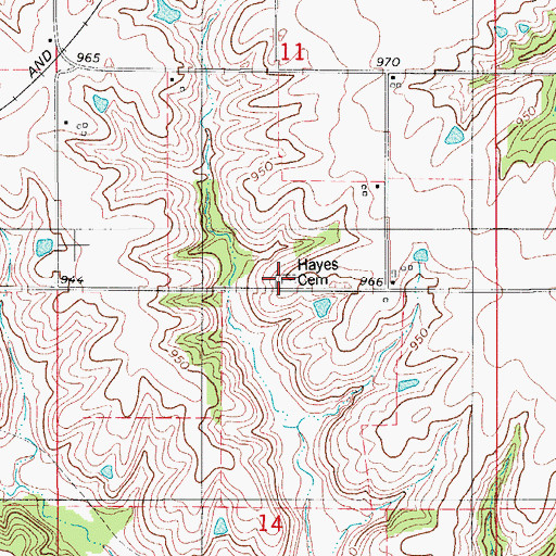 Topographic Map of Hayes Cemetery, IA