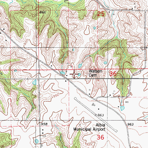 Topographic Map of Watson Cemetery, IA
