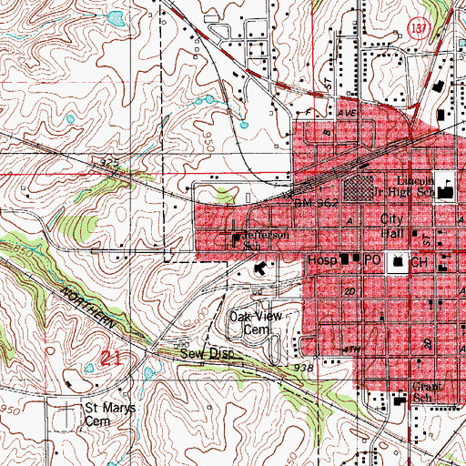 Topographic Map of Jefferson School, IA