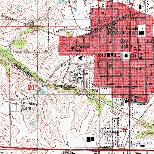 Topographic Map of Oak View Cemetery, IA