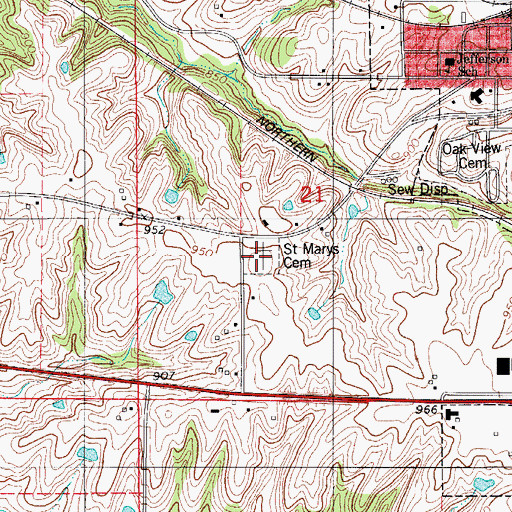 Topographic Map of Saint Mary's Cemetery, IA