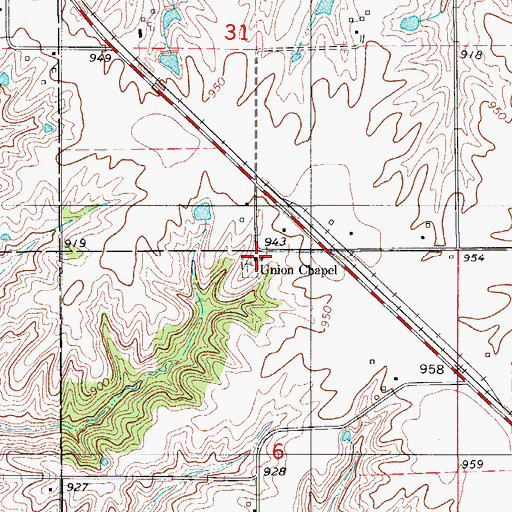 Topographic Map of Union Chapel, IA