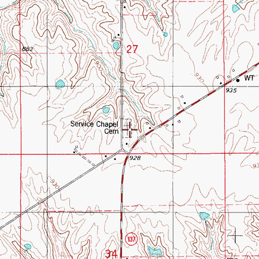 Topographic Map of Service Chapel Cemetery, IA