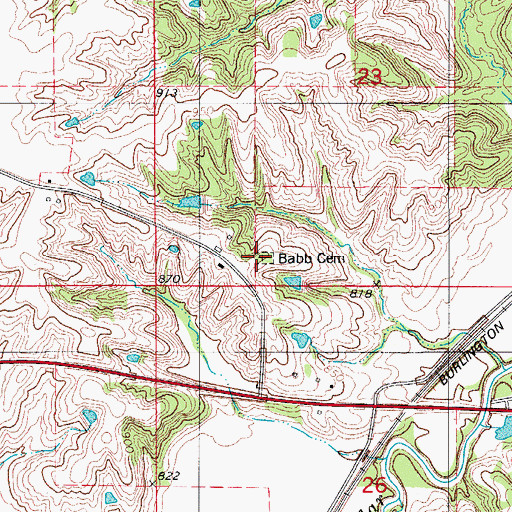 Topographic Map of Babb Cemetery, IA