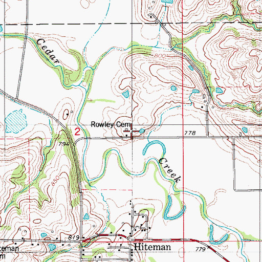 Topographic Map of Rowley Cemetery, IA