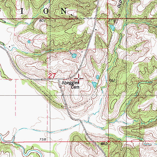 Topographic Map of Abegglen Cemetery, IA