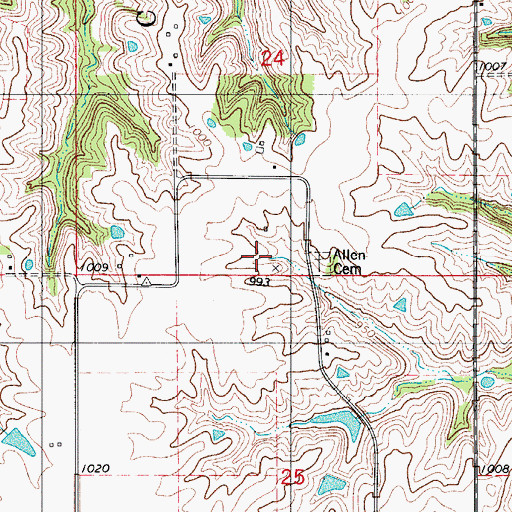 Topographic Map of Allen Cemetery, IA
