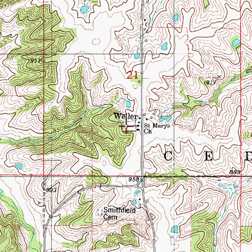 Topographic Map of Saint Marys Cemetery, IA