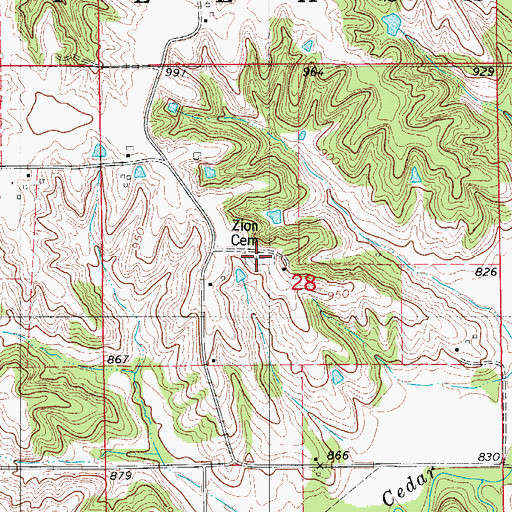 Topographic Map of Zion Cemetery, IA
