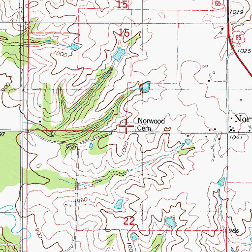 Topographic Map of Norwood Cemetery, IA