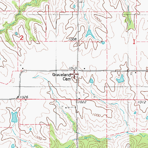 Topographic Map of Graceland Cemetery, IA
