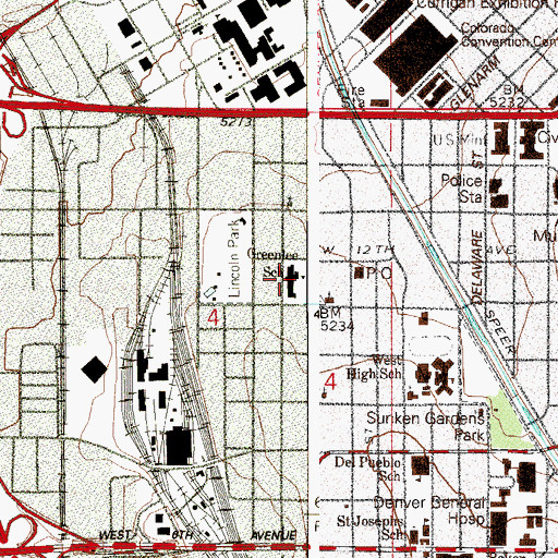 Topographic Map of Greenlee Elementary School, CO